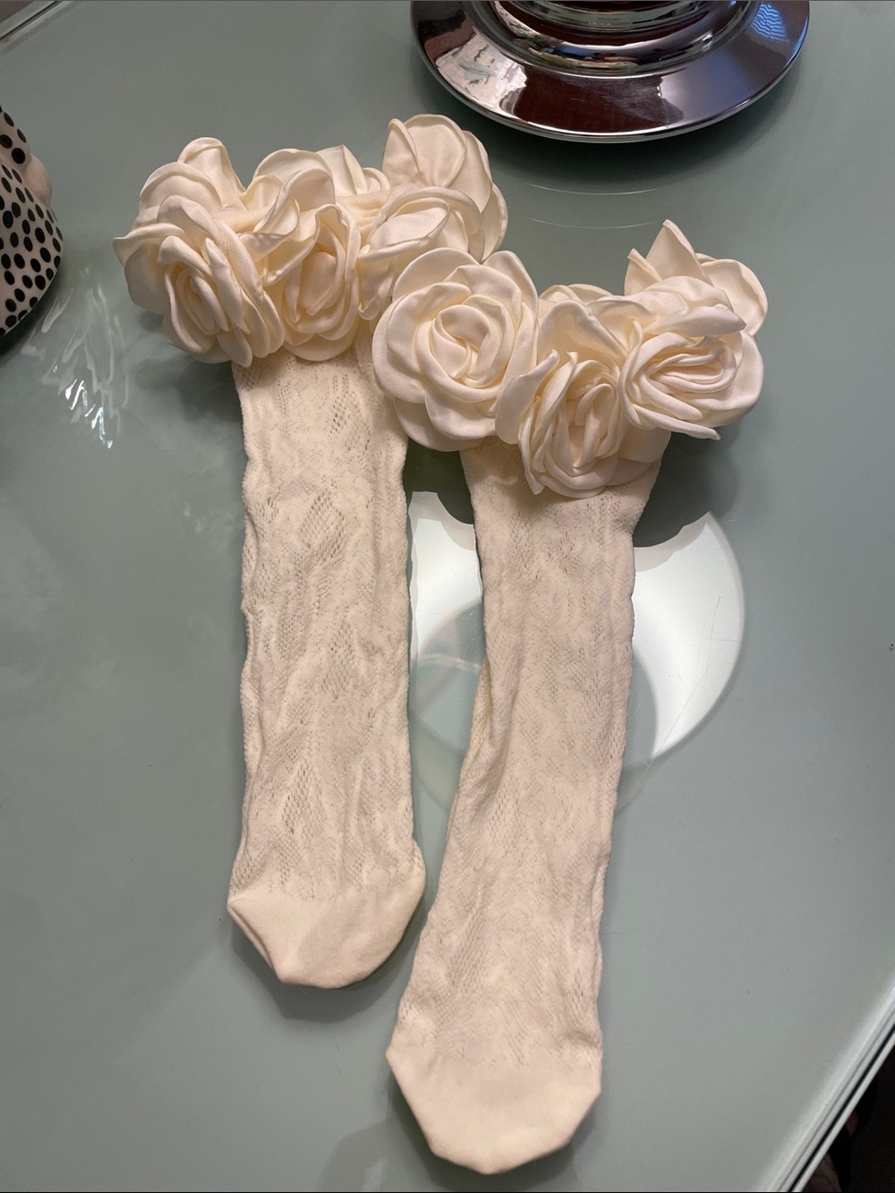 Free People Cream Floral high Ankle Socks